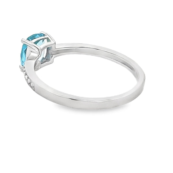 Genuine 1.22ct Blue Topaz Diamond Ring 14KT White Gold