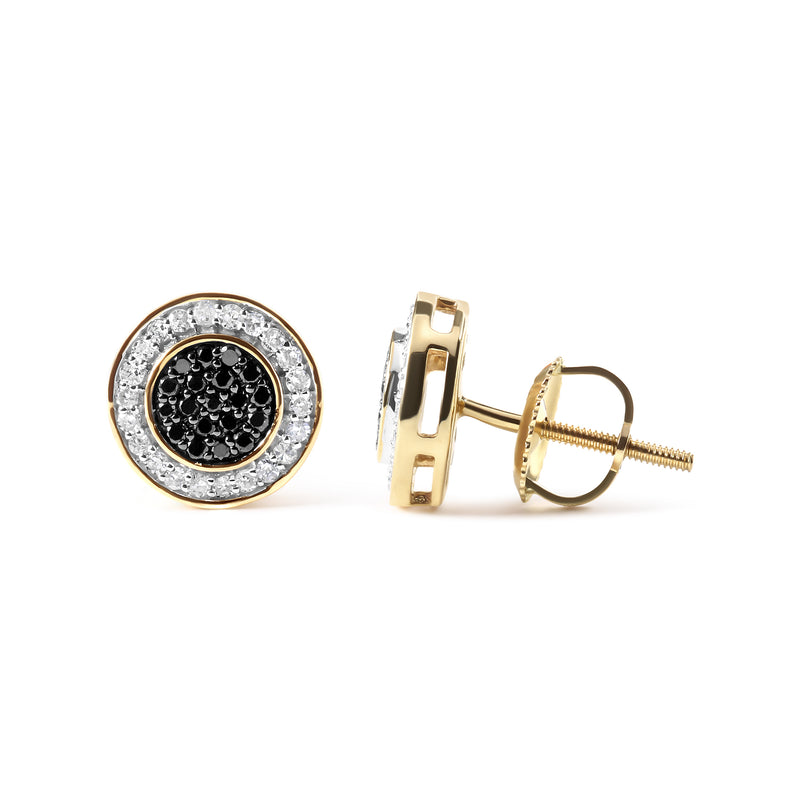 14K Yellow Gold Plated .925 Sterling Silver 1/3 Cttw White and Black Treated Diamond Earring (Black / I-J Color, I2-I3 Clarity)