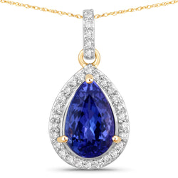 2.26 Carat Genuine Tanzanite and White Diamond 14K Yellow Gold Pendant