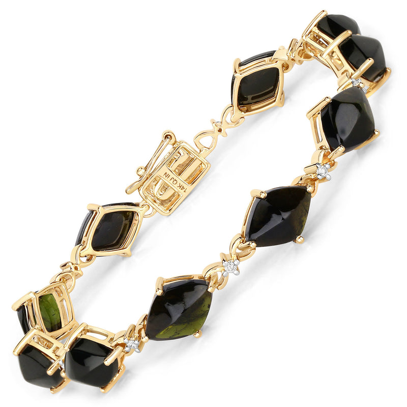 22.15 Carat Genuine Green Tourmaline and White Diamond 14K Yellow Gold Bracelet