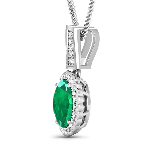 1.75 Carat Genuine Zambian Emerald and White Diamond 14K White Gold Pendant