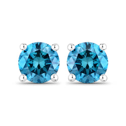 0.42 Carat Genuine Blue Diamond 14K White Gold Earrings