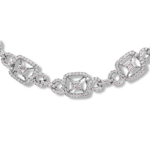 18K White Gold 5.00 Cttw Diamond "Duchess" Station and Link Collar Necklace (F-G Color, VS2-SI1 Clarity) - 17" Inches