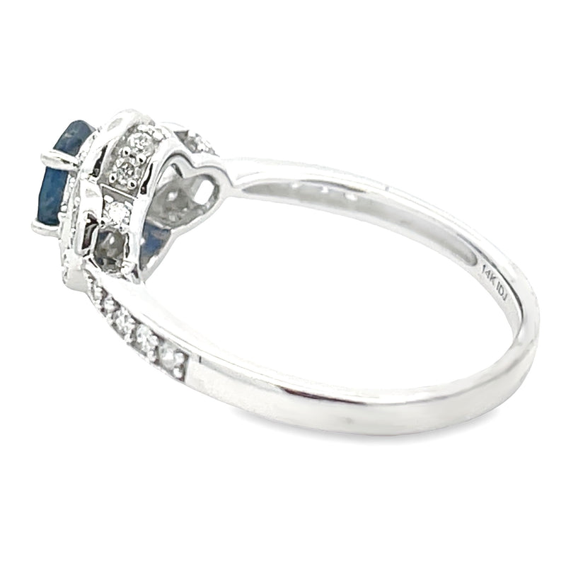 Genuine .93ct Sapphire Diamond Ring 14KT White Gold