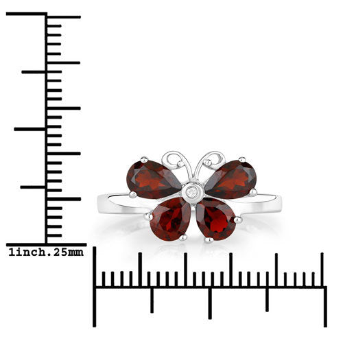 1.61 Carat Genuine Garnet and Created White Sapphire .925 Sterling Silver Ring