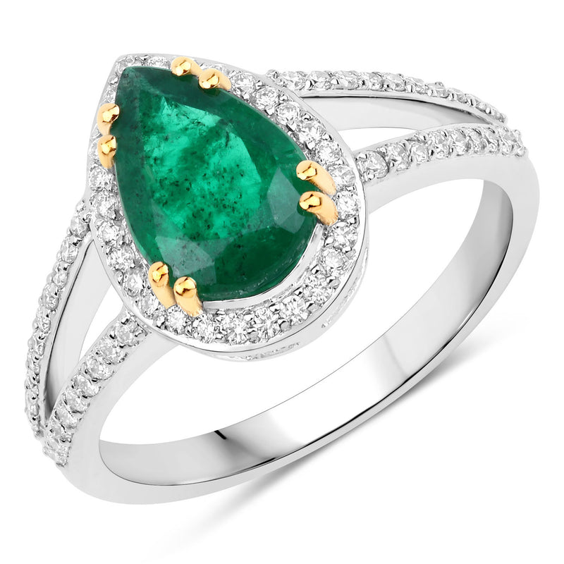 IGI Certified 1.79 Carat Genuine Zambian Emerald and White Diamond 14K Yellow & White Gold Ring