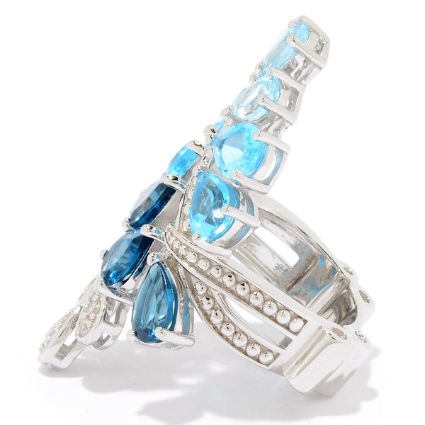 925 Sterling Silver London, Sky And Swiss Blue Topaz, White Natural Zircon Ring