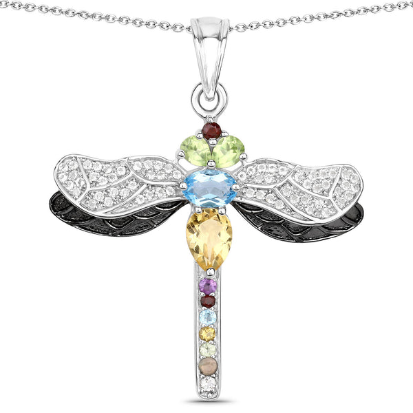 1.95 Carat Genuine Multi Stones .925 Sterling Silver Pendant