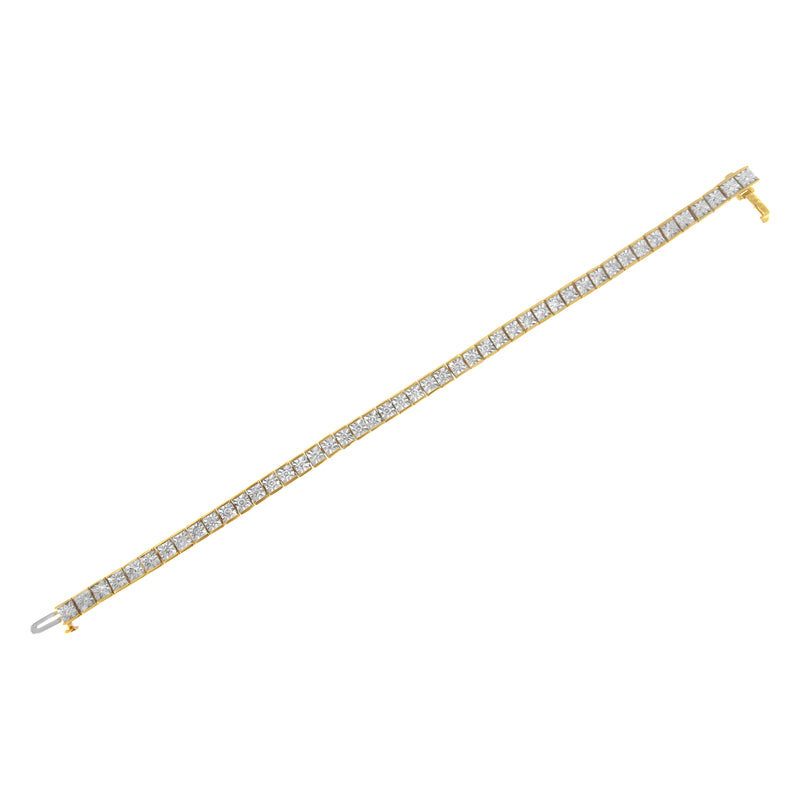 14K Yellow Gold Plated .925 Sterling Silver 1.0 Cttw Miracle Set Diamond Milgrain Link Tennis Bracelet (I-J Color, I2-I3 Clarity) - 7" Inches