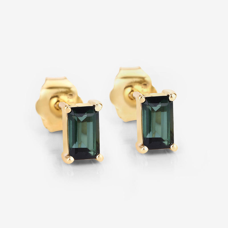 0.64 Carat Genuine Green Tourmaline 14K Yellow Gold Earrings