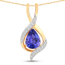 2.75 Carat Genuine Tanzanite and White Diamond 14K Yellow Gold Pendant