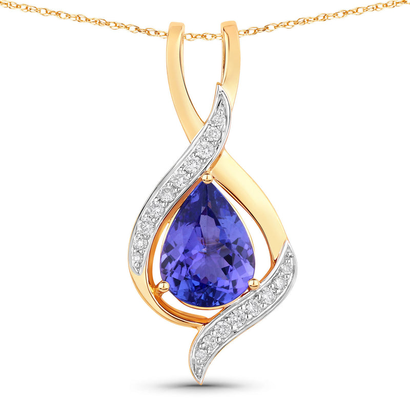 2.75 Carat Genuine Tanzanite and White Diamond 14K Yellow Gold Pendant