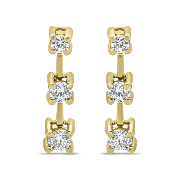 14K Yellow Gold 1/2 Cttw Round Diamond 3 Stone Graduated Linear Drop Past, Present and Future Stud Earrings (H-I Color, SI1-SI2 Clarity)