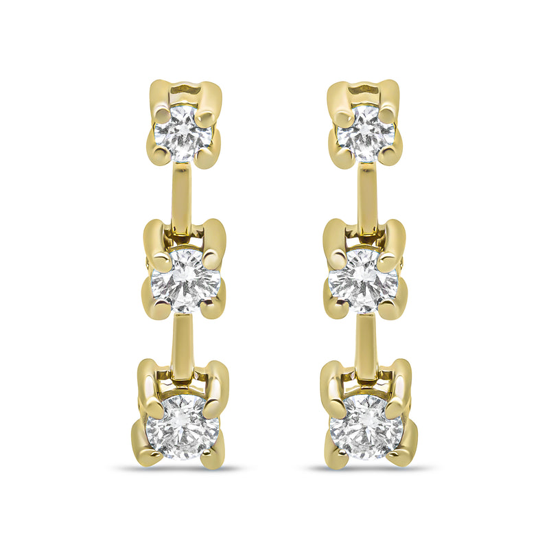 14K Yellow Gold 1/2 Cttw Round Diamond 3 Stone Graduated Linear Drop Past, Present and Future Stud Earrings (H-I Color, SI1-SI2 Clarity)