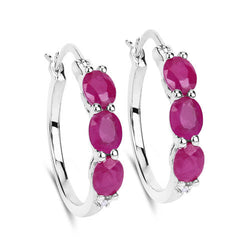 1.81 Carat Genuine Ruby and White Diamond .925 Sterling Silver Earrings