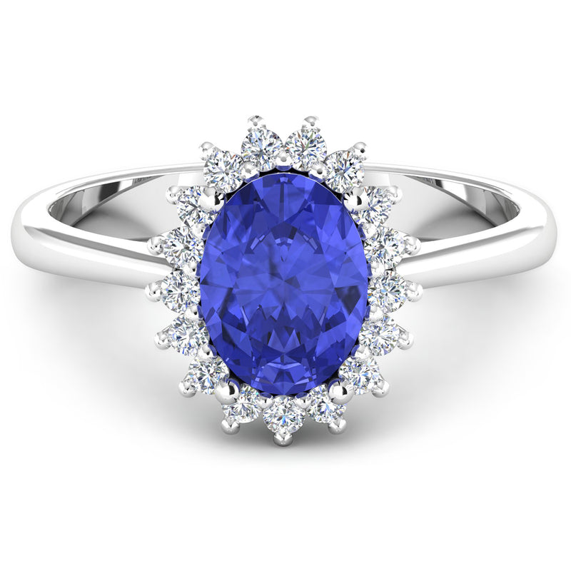 1.92 Carat Genuine Tanzanite and White Diamond 14K White Gold Ring