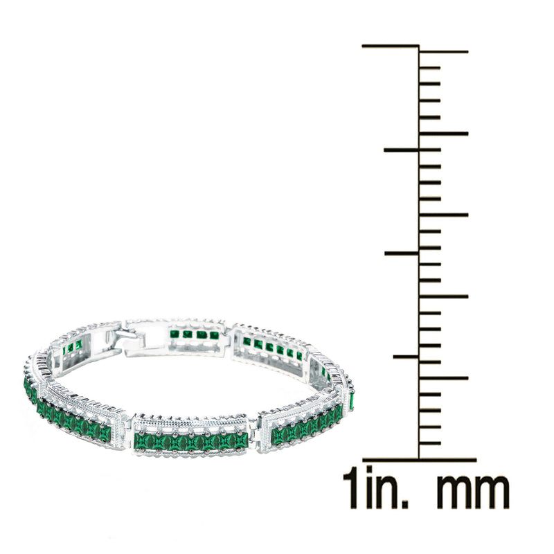 Sterling Silver Square Green Emerald Link Bracelet