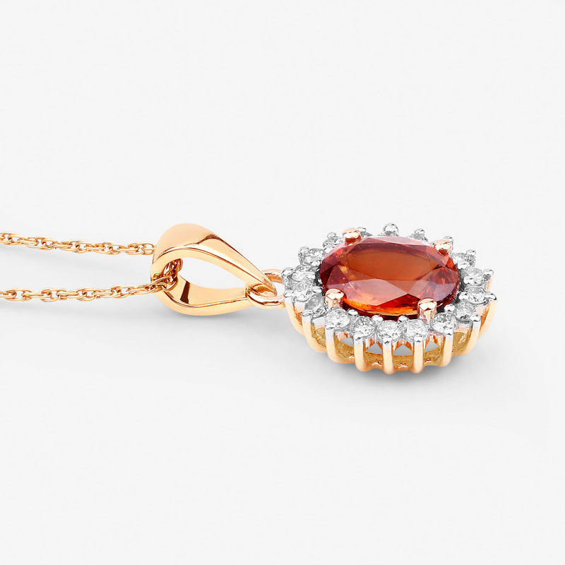 1.87 Carat Genuine Spessartite Garnet and White Diamond 14K Yellow Gold Pendant