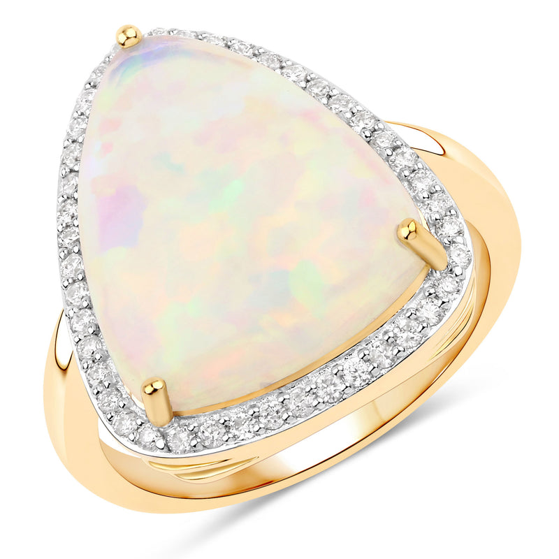 4.62 Carat Genuine Ethiopian Opal and White Diamond 14K Yellow Gold Ring