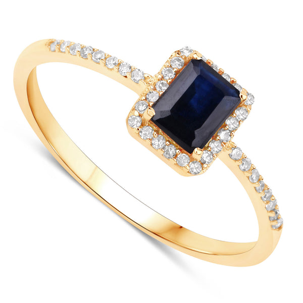 0.60 Carat Genuine Blue Sapphire and White Diamond 14K Yellow Gold Ring