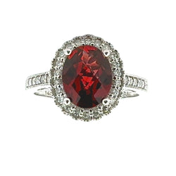 Genuine 2.20ct Garnet Diamond Ring 14KT White Gold