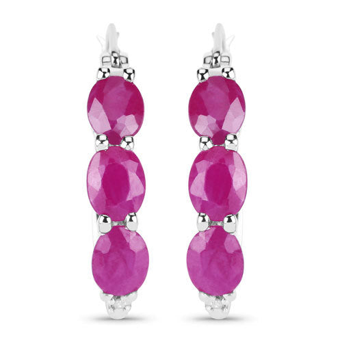 1.81 Carat Genuine Ruby and White Diamond .925 Sterling Silver Earrings