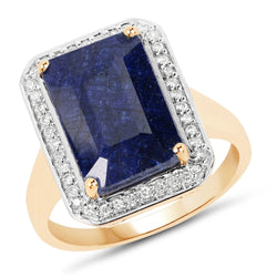 7.51 Carat Dyed Sapphire and White Diamond 14K Yellow Gold Ring