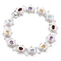 5.75 ctw Multi-Stone Rhodium Plated Designer Antique Style Bracelet 8.1 in