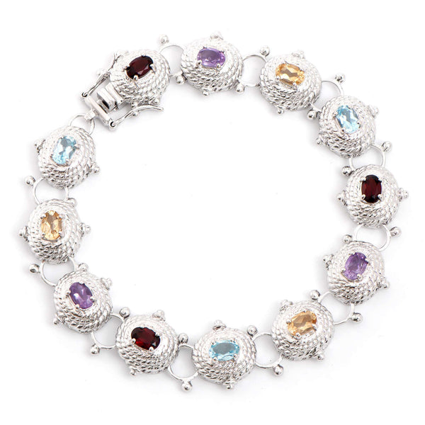 5.75 ctw Multi-Stone Rhodium Plated Designer Antique Style Bracelet 8.1 in