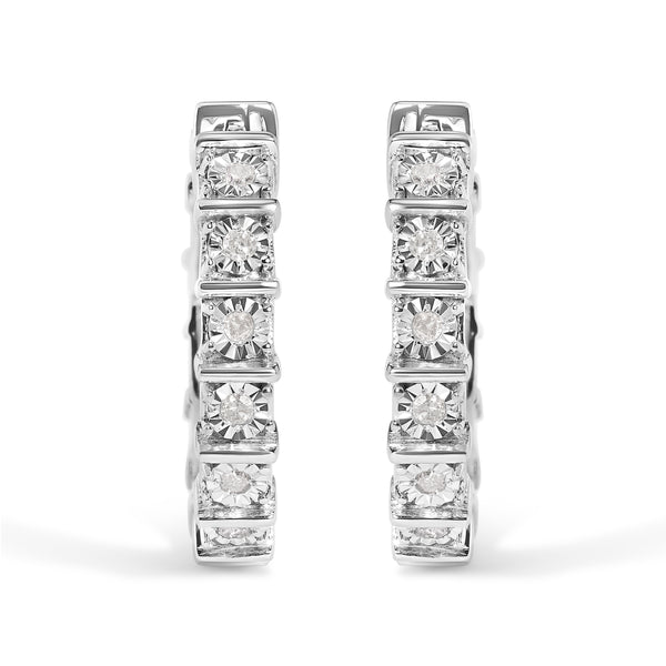 .925 Sterling Silver 1/2 Cttw Diamond Bar and Plate Eternity Hoop Earrings (I-J Color, I3 Clarity)