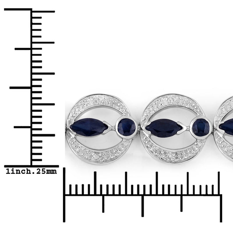 1.80 Carat Genuine Blue Sapphire and White Diamond .925 Sterling Silver Bracelet