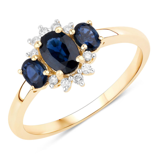 0.98 Carat Genuine Blue Sapphire And White Diamond 10K Yellow Gold Ring