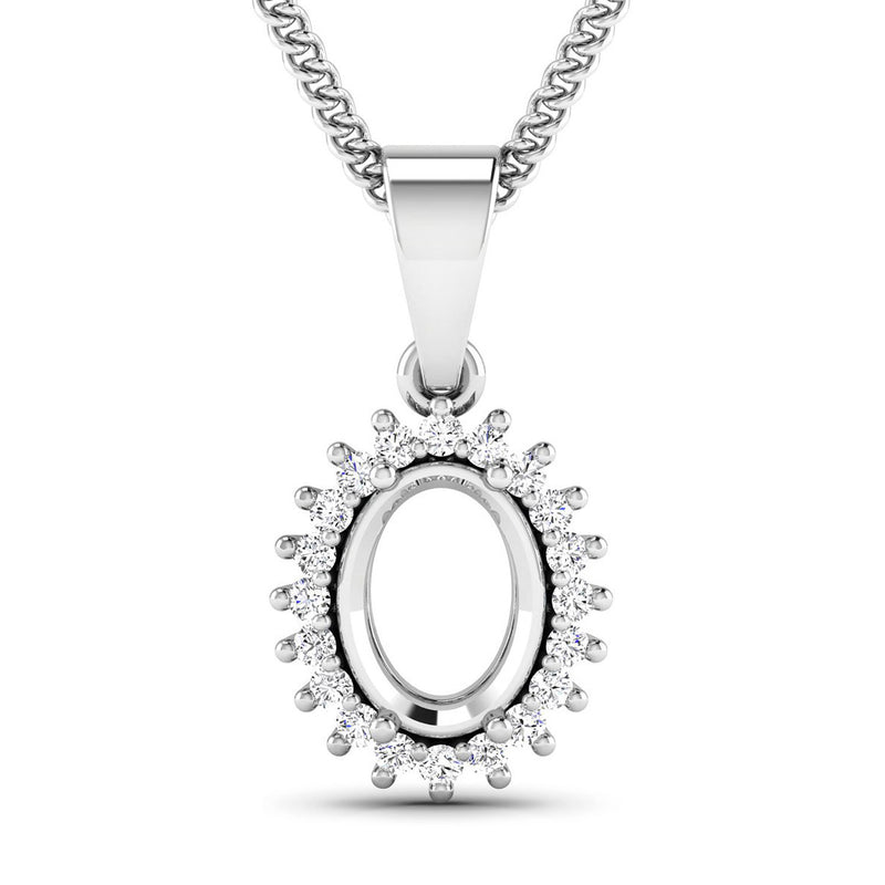 0.13 Carat Genuine White Diamond 14K White Gold Semi Mount Pendant - holds 8x6mm Oval Gemstone