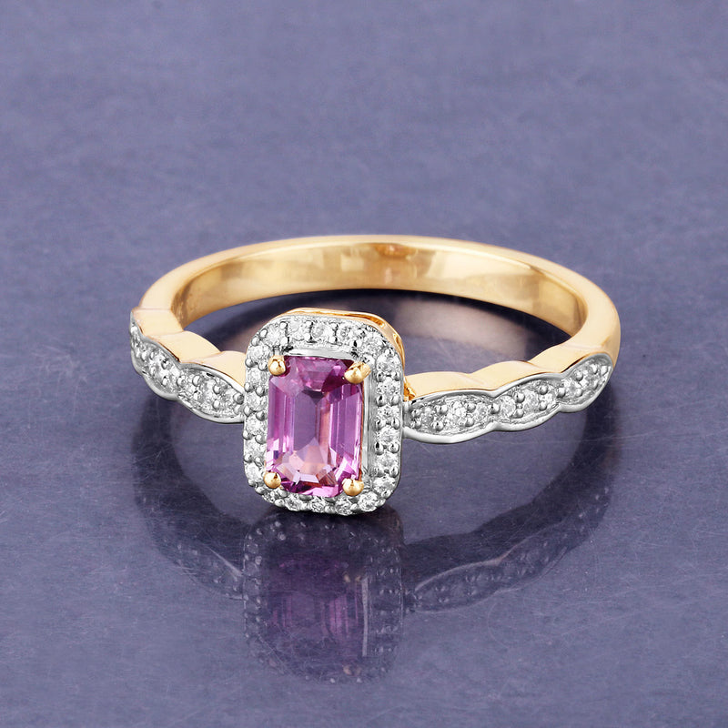 0.80 Carat Genuine Pink Sapphire and White Diamond 14K Yellow Gold Ring