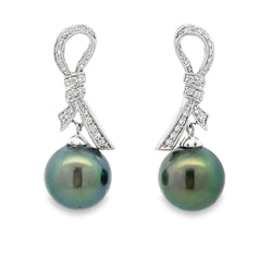 Tahitian Pearl Diamond Dangle Earrings 18KT White Gold