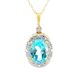 Blue Topaz Diamond Fashion Pendants 10KT Yellow Gold