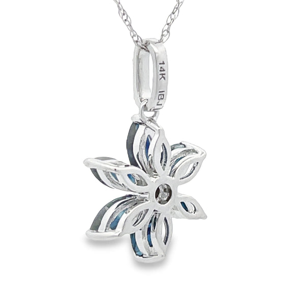 .31ct Sapphire Diamond Flower Pendant 14KT White Gold