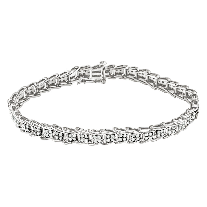.925 Sterling Silver 2.0 Cttw Diamond Fan-Shaped Fancy Chevron Link Tennis Bracelet (I-J Color, I3 Clarity) - 7"