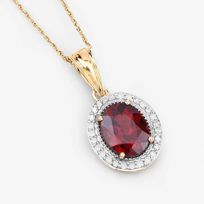 2.95 Carat Genuine Rhodolite and White Diamond 14K Yellow Gold Pendant