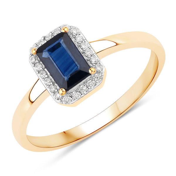 0.66 Carat Genuine Blue Sapphire And White Diamond 10K Yellow Gold Ring