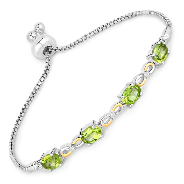 3.39 Carat Genuine Peridot and White Topaz .925 Sterling Silver Bracelet