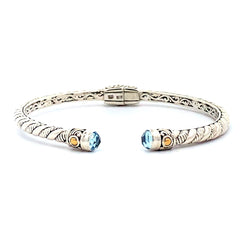 Blue Topaz Bangle Bracelet Sterling Silver 18KT Gold