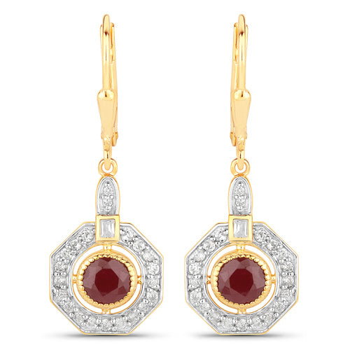 1.78 Carat Genuine Ruby and White Zircon .925 Sterling Silver Earrings