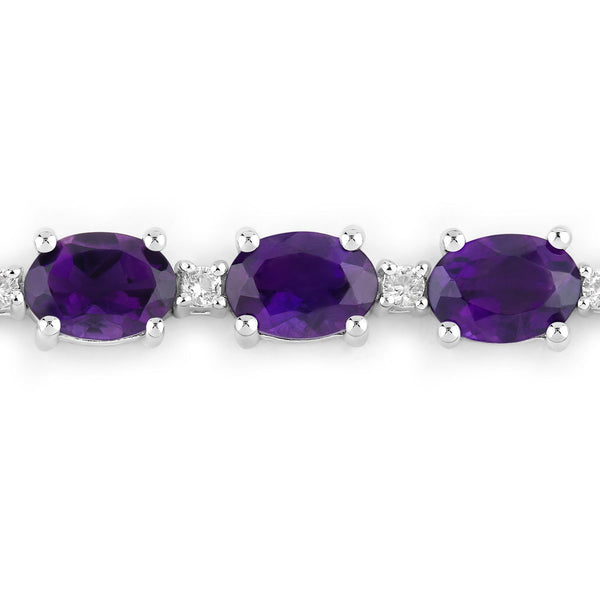 10.88 Carat Genuine Amethyst and White Topaz .925 Sterling Silver Bracelet