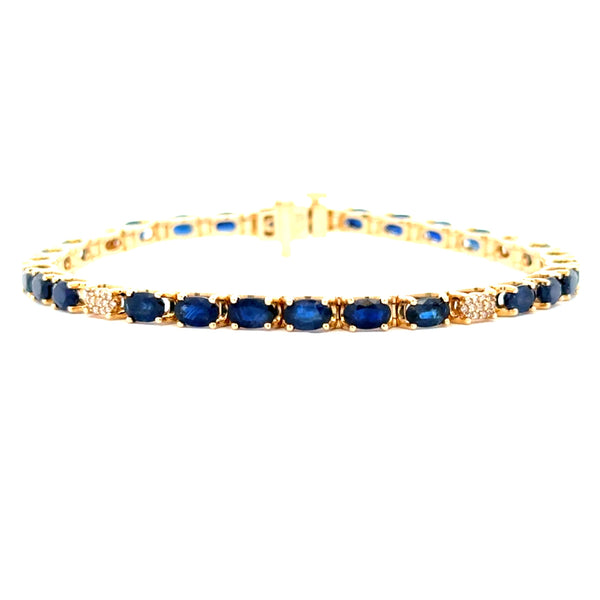 Sapphire Diamond Tennis Bracelet 14KT Yellow Gold