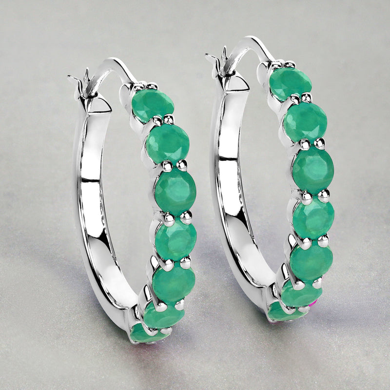 2.38 Carat Genuine Emerald .925 Sterling Silver Earrings