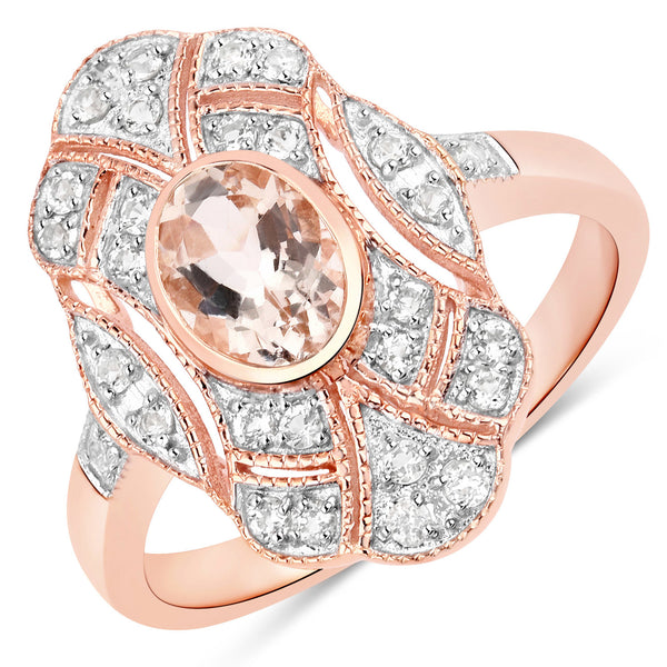 1.12 Carat Genuine Morganite and White Topaz .925 Sterling Silver Ring