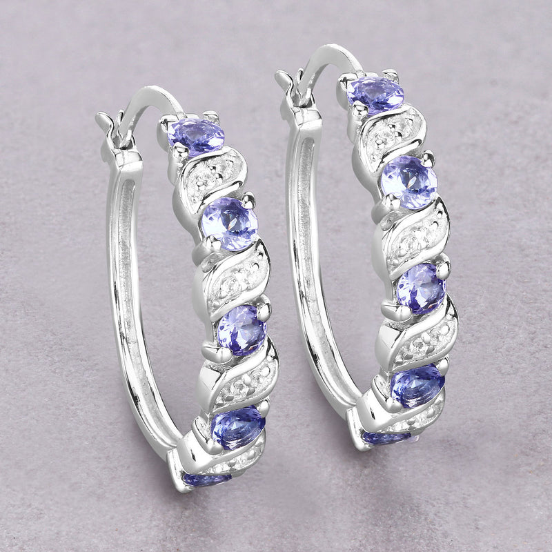 1.08 Carat Genuine Tanzanite and White Topaz .925 Sterling Silver Earrings