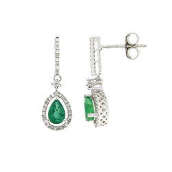 1.10ct Emerald Diamond Dangle Earrings 14KT White Gold