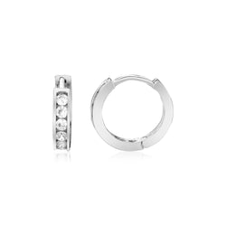 Sterling Silver Petite Hoop Earrings with Cubic Zirconias